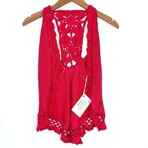 NWT Universal Yarn Pink Handknit Racey Crochet Vest